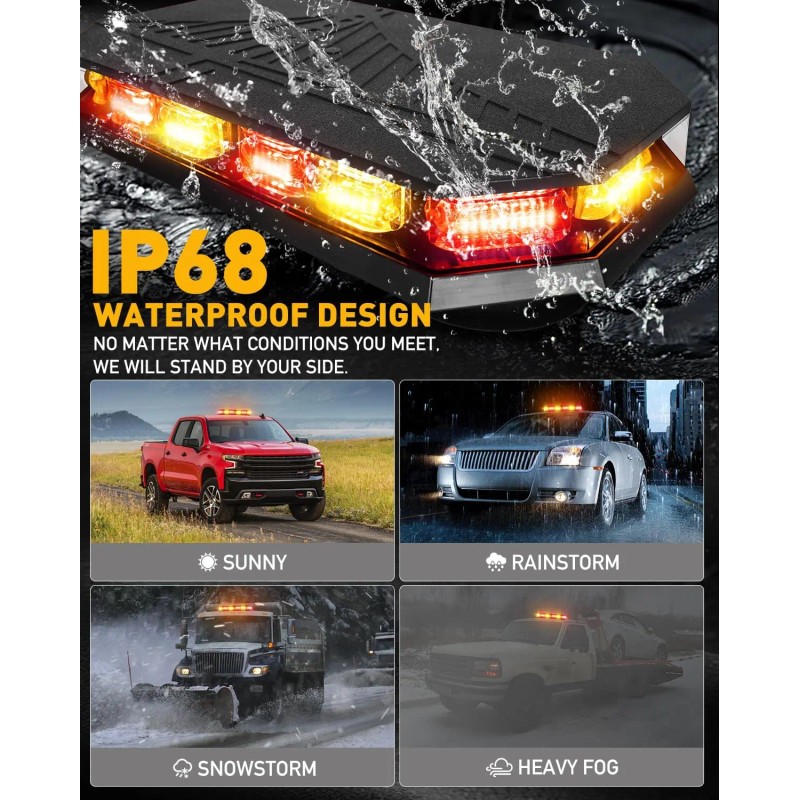 406D Rooftop Emergency Strobe Light Bar 102 LED Amber/Red Mini