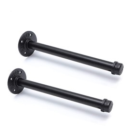 3/4" Industrial Black Iron Pipe Shelf Brackets, Rustic Wall Mounted DIY Shelving Brackets Hanging Custom Pipe Brackets for Floating Shelves (2, 12")