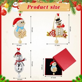 3 Pcs 2024 Christmas Crystals Hanging Ornaments Snowflake Snowman Holiday Ornament Shimmer Metal Bell Wreath on Ribbon with Gift Box for New Year Gift Xmas Tree Sun Catcher Home Hanging Decor(Snowman)