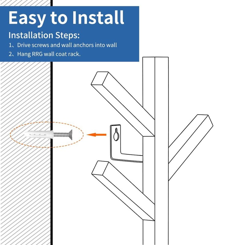 Fancial Vertical Coat Rack Wall Mounted 16" Metal Modern Wall