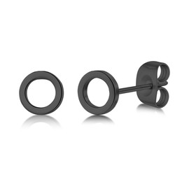 Circle Earrings for Women, Black Earrings Stud, Nickel Free Titanium Earrings Stud, Hypoallergenic Circle Stud Earrings for Sensitive Ear, 5mm, Titanium, No Gemstone