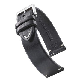 Genuine Vintage Leather Watch Band with Quick Release Spring Bars - Black - 18mm