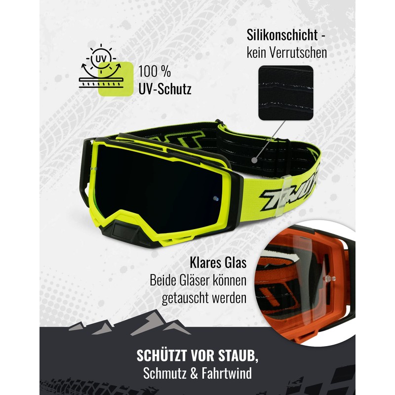 TWO-X Atom Cross Goggles - Motocross Goggles with Mirrored Green