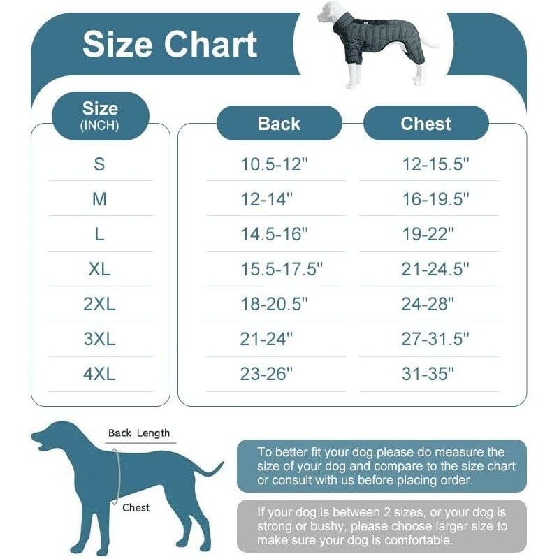 Dog Coat Dog Warm Jacket, 4 Legs Covered Waterproof Windproof