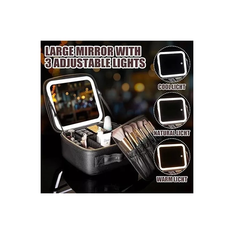 Maletin Estuche De Maquillaje Con Espejo Y Luz Led 3