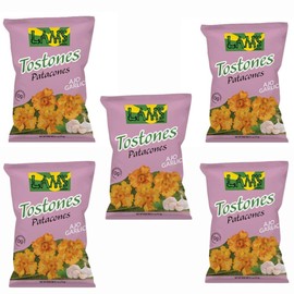 Lam's Tostones Garlic, No Trans Fat, Gluten Free, 5 x 4 oz, Smashed Plantain Chunks, Thin and Crispy (Pack of 5, Garlic)