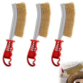 3 Stück Grillbürste,Grillbürste Messing,Messingbürste Grill,Grill Bürste,Handdrahtbürste,Mit Gebogener Kunststoffgriff,Für Die Reinigung Von Schweißschlacken Und Rost Und Grillrückstände