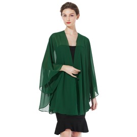 BEAUTELICATE Chiffon Kimono Cardigans Women Oversized Bolero Shrug Sheer Cover Up With Arm Holes For Summer Wedding Evening Bridal Bridesmaids Mother of The Bride(One size,Emerald Green)