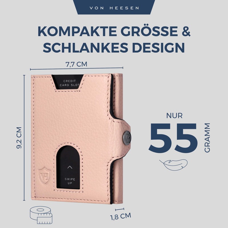 VON HEESEN Slim Wallet with RFID Protection, for Men and