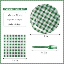 WYQJHKV Serve 35 Dark Green Gingham Party Supplies Include 7 Inch Disposable Dark Green Dessert Paper Plates and Napkins for Wedding Baby Shower Birthday Party(105 Pcs)