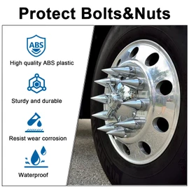 Yorovent 33mm x 4 1/4” Spike Lug Nut Covers,Push-On Nut Cover Caps Abs Plastic with Chrome Complete,Anti-Rust for Semi Trucks (20 Pack)