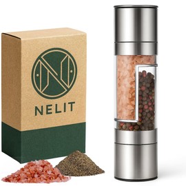 N Nelit 2-in-1 Salt and Pepper Grinder Set – Manual Stainless Steel Spice Mill with Adjustable Coarseness, Refillable Dual-Chamber Herb Crusher for Sea Salt, Peppercorns, Kitchen Use or Gifting