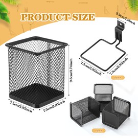 Colingmill 6 Set Slatwall Cups with Hook Black Metal Slatwall Organizer Accessories Slat Wall Basket Bin Pencil Mesh Wire Holder for Organizing Tools Garage Home Workshop Office Desk(Square)