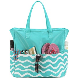 LEDAOU Beach Bag Waterproof Sandproof Women Tote Bag Pool Bag with Zipper for Gym Grocery Travel with Wet Pocket