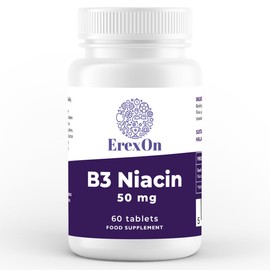 ErexOn Vitamin B3 | Niacin Supplement 50mg | 60 Vegan Tablets with Nicotinic Acid for Energy & Nervous System Health | UK Made