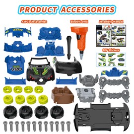 Pup Go 3-in-1 Take Apart Car for Boys with Electric Drill, 43Pcs Construction Toy Truck, Build Your Own Car with Play Tools, Ideal STEM Present for Kids Children Ages 3 4 5 6 7 8 Year Old (Black)