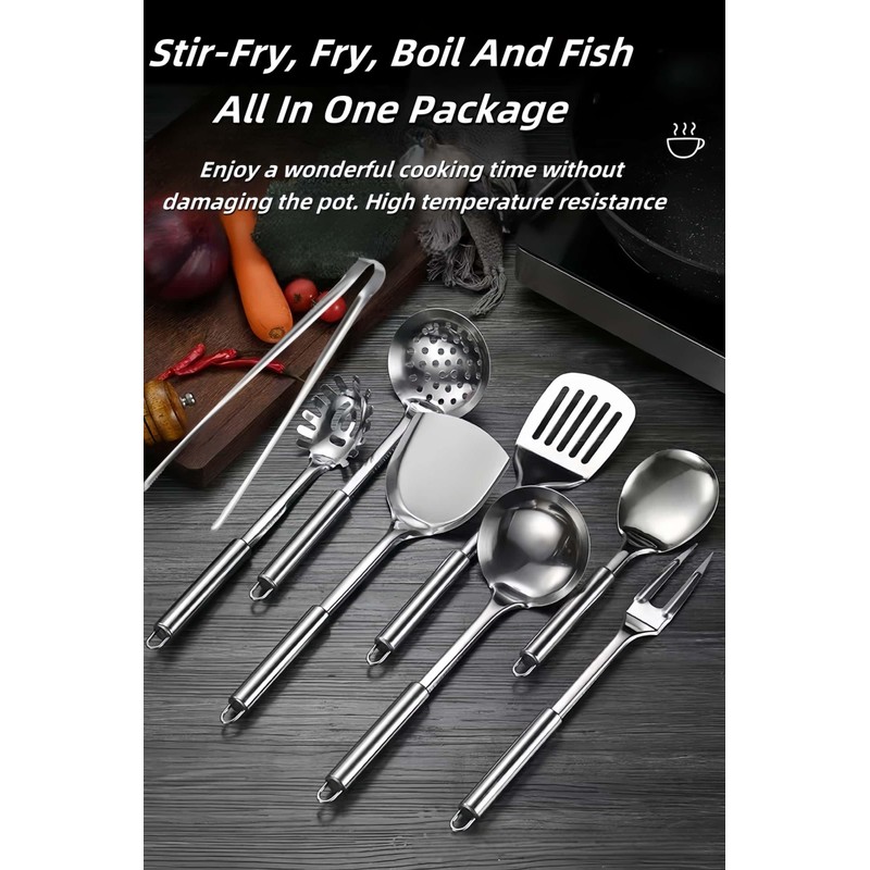 HOLADAWN Stainless Steel Kitchen Cooking Utensil Set - 8 Pcs