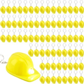 Cotiny 72 Pcs Construction Party Hats Keychains Mini Helmet Keychain Yellow Hard Hat Keychain for Backpack Classroom Reward Construction Themed Birthday Party Favors