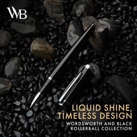 Wordsworth and Black Rollerball Pen - Luxury Pen - Chrome Finish, Black Lacquer, Ink Refill, Refillable, Gift for Men & Women, Professional Writing, Nice and Fancy Pens and for Work