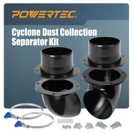 POWERTEC 70292W 4" Cyclone Dust Collection Elbows and Couplers Separator Kit for Woodworking Debris Containers, Buckets and Barrels