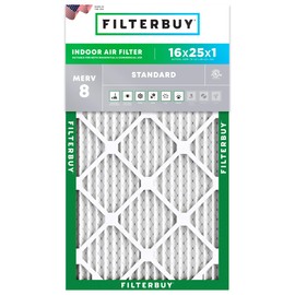 Filterbuy 16x25x1 Air Filter MERV 8 Essential Dust & Allergy Defense (1-Pack), Electrostatic Pleated HVAC AC Furnace Filters Replacement, Made in USA (Actual Size: 15.50 x 24.50 x 0.75)