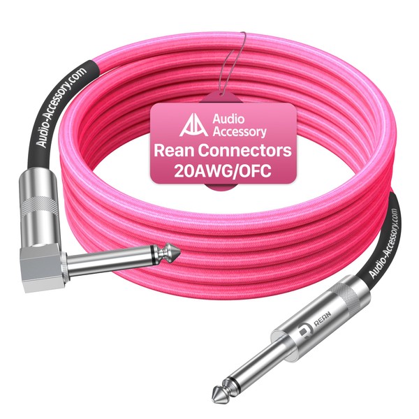 Right Angle Guitar Cable 15 ft, Nylon Braided Kevlar-Reinforced, Neutrik