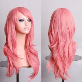 Peluca Larga y Rizada, Apariencia Elegante, Cabello Sintético Resistente a Altas Temperaturas, Fácil de Usar, Múltiples Escenarios Aplicables (Rosa)