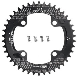 CYSKY Bicycle Chainring 104 BCD 30T 32T 34T 36T 38T 40T 42T 44T 46T 48T 50T 52T Narrow Width Single Round Chainrings with Chainring Screws for E-Bike Road Bike Mountain Bike (Black, 42T)