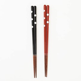 Ogishi Tadashi Shouten Reusable Wooden Chopsticks Modern Dot Design Dishwasher Safe 8.85 Inches Made in Japan (Red)