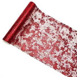 Mtsooning 28 cm x 15 yards Red Table Runner, Shiny Table Runner, Foil Metallic Thin Mesh Table Runner Roll for Wedding, Party, Birthday, Christmas