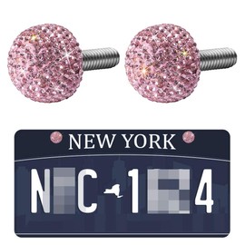 SAVORI License Plate Frame Screws Bolts Crystal Rhinestone Anti-Theft Metal Fastener Caps Cover Kit Universal Bling Car Accessories Decor 2PCS (Pink)