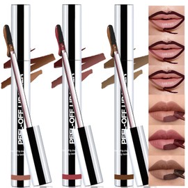 Wugbc Peel Off Lip Liner Stain 3 Colors, Lip Stain Peel Off Long Lasting Brown Lip Liner Set Matte Lip Tint Stain Tattoo Transfer Proof Highly Pigmented Color Precise Lip Pencil Contour for Women