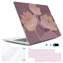 HOHAIYOO Compatible with MacBook Pro 13 inch Case M2 2023 2022 2021-2016 A2338 M1 A2251 A2289 A2159 A1989 A1706, Plastic Hard Shell Case&Keyboard Cover&Screen Protector&Webcam Cover, Lotus