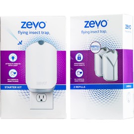 Zevo Flying Insect Trap for Indoors: Light Trap Captures Fruit Flies, Gnats and Houseflies, Starter Kit + Refills (1 Plug-in Base + 3 Cartridges)
