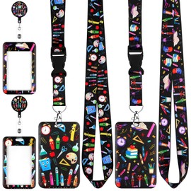 2 Pack School Theme ID Badge Holder with Lanyard School Theme Vertical Card Holder with Retractable Badge Clip and Neck Lanyard Teacher Lanyards for Id Badges, Black