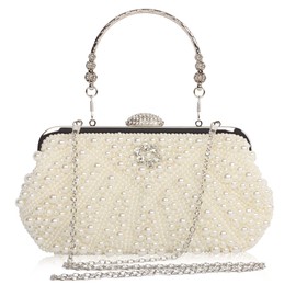 Beaface Women's Clutch Bag Beaded Pearl Clutch Bags for Women, Evening Clutch Handbag Crossbody Bags for Wedding Prom Party Gift for Mom Wife (White 2)