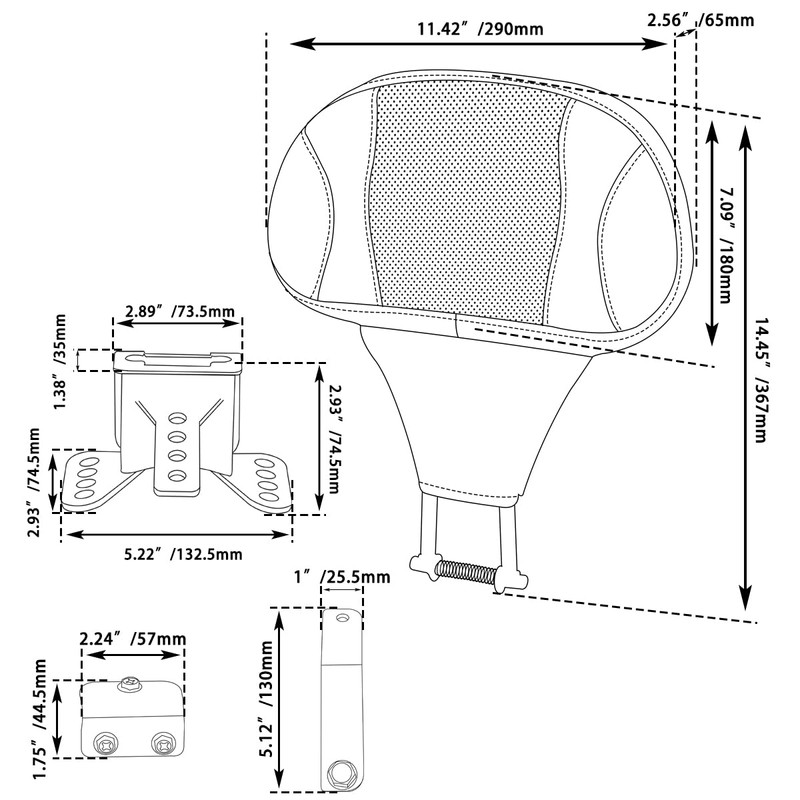 FOVPLUE Adjustable Rider Backrest,Detachable Plug-in Driver Backrest Pad w/Mounting Kit