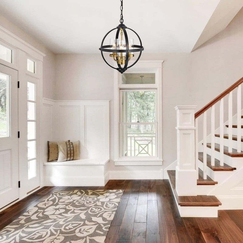 Treekee Rustic Chandelier, 14" Farmhouse Globe Orb Pendant Light, Vintage