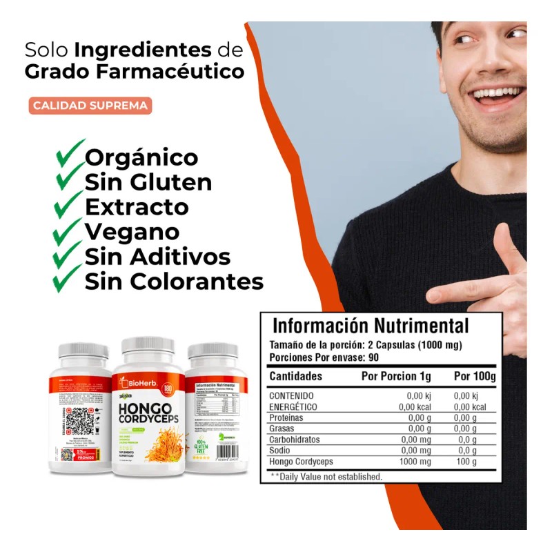 Bioherb Hongo Cordyceps Militaris Extracto 100 Puro Potente Adaptogeno Natural