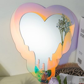 Irregular Wall Mirror Wavy Acrylic Rainbow Mirror Room Decor Aesthetic Mirror Amorphic Vanity Retro Mirror for Bedroom Living Room Bathroom Entryway Wall Decor ( Melting Heart Style, 13.5 x 12 Inch )