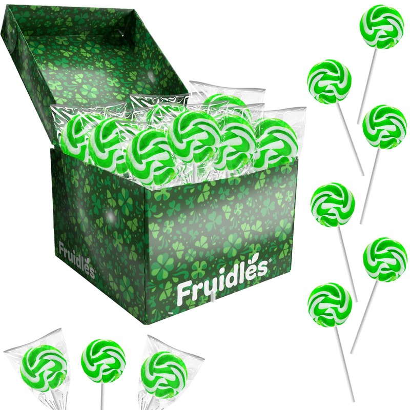 Fruidles St. Patrick's Day Swirl Lollipops, Party Favor Box, Individually