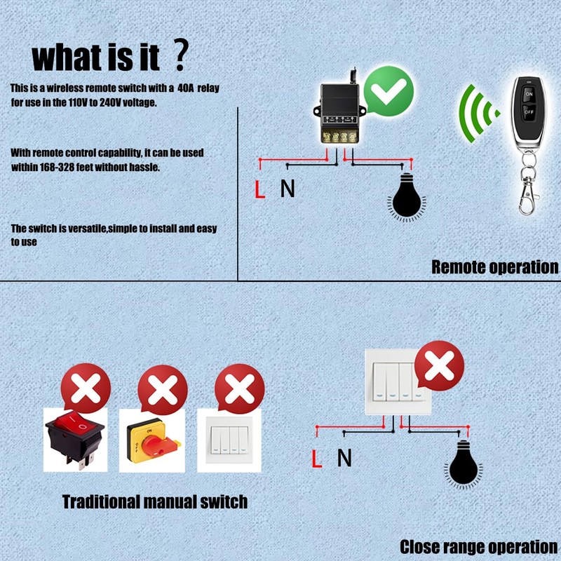 VONVOFF Wireless Remote Switch,AC110V/120V/240V/ 30A Relay RF Remote Control Light