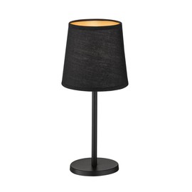 Fischer & Honsel Rimini Table Lamp | Sand Black Matte | Fabric Shade Black Chintz Inside Gold | Height: 30 cm, D: 14 cm | with Cord Switch | 1x E14 Max. 25 Bulbs Not Included