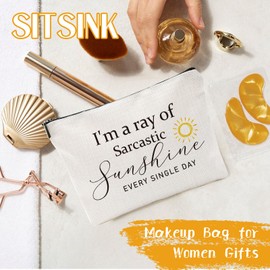 Sitsink Funny Sarcastic Gifts for Girls - Intersting Gifts for Girls Birthday. A Ray of Sarcastic Sunshine Every Single Day Makeup Bag, Cosmetic Bags Humor Sarcastic Gifts for Women Boss Coworker