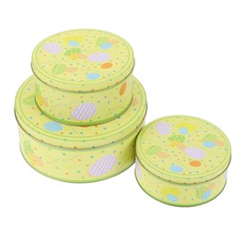 Angoily 3pcs Random Style Easter Tinplate Boxes Round Nesting Box Jewelry Trinket Box Foods Storage Container Tin for Candy Cookies Chocolate Snacks Easter Party Favors
