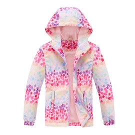 M2C Girls Waterproof Rain Jacket Floral Fleece Lined Lightweight Raincoat Stars 8-9
