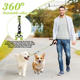 Dog Double Leashes,Rope Bungee Three Leash with Padded Handle Removable for 3 Dogs,Tangle-Free, Padded Handles, 360° Swivel Control (Green, 3 Way)