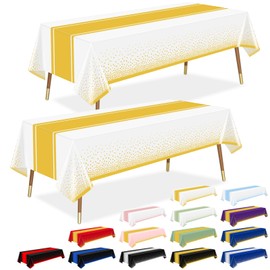 LANLISA - Mantel blanco y dorado para decoración de primera comunión, paquete de 12, manteles desechables de plástico para cumpleaños, boda, bebé, despedida de soltera, decoración de fiesta