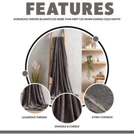 Olivia Rocco Flannel Fleece Throw Blanket Super Soft Warm Fluffy for Bed Sofa Couch Chair Lightweight and Cozy Solid Design, 130 x 150 cm Charcoal