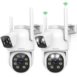 (2026 New) 4MP Dual Lens WiFi Security Camera System, 130° Wide View + PTZ Auto Tracking, 2.4G/5.8G Dual Band, Outdoor Wireless Security Camera, Free App No Monthly Fee, Full Coverage Surveillance